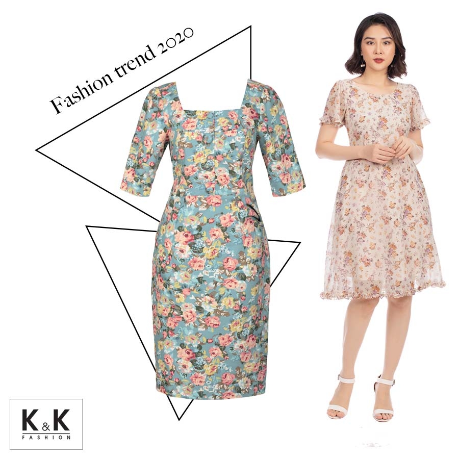 Đầm liền công sở họa tiết hoa