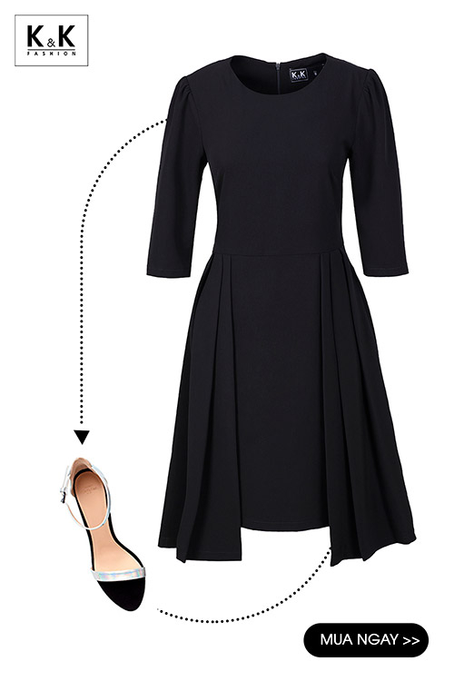Đầm đen xòe xếp ly tay lỡ KK99-18