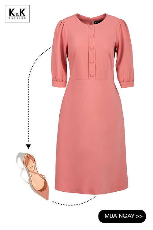 Đầm xòe tay lỡ đính nút KK99-13
