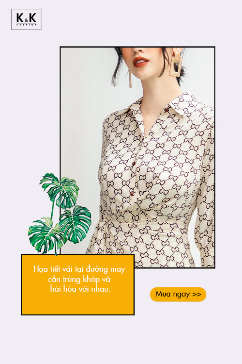 Váy sơ mi họa tiết tay lửng tùng xếp ly cách điệu HL13-18