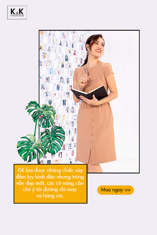 Đầm sơ mi đính cúc eo thắt đai KK98-10