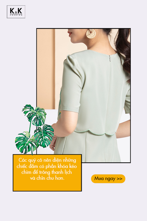 Đầm liền chữ A đơn sắc tay lỡ KK100-04