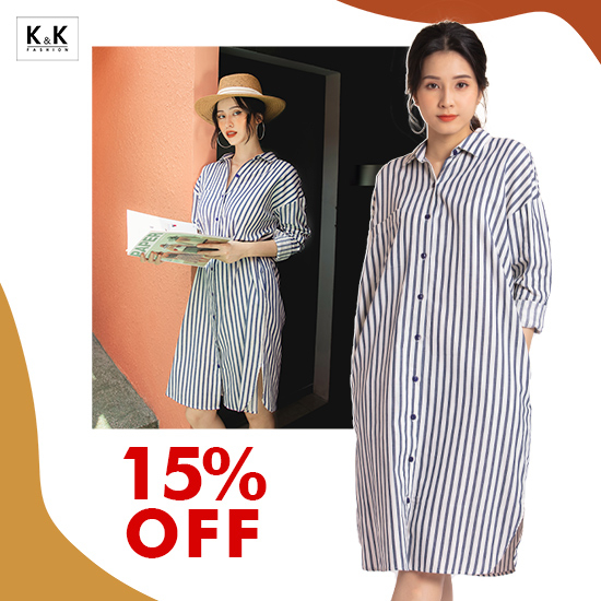 Đầm sơ mi họa tiết kẻ sọc KK100-25