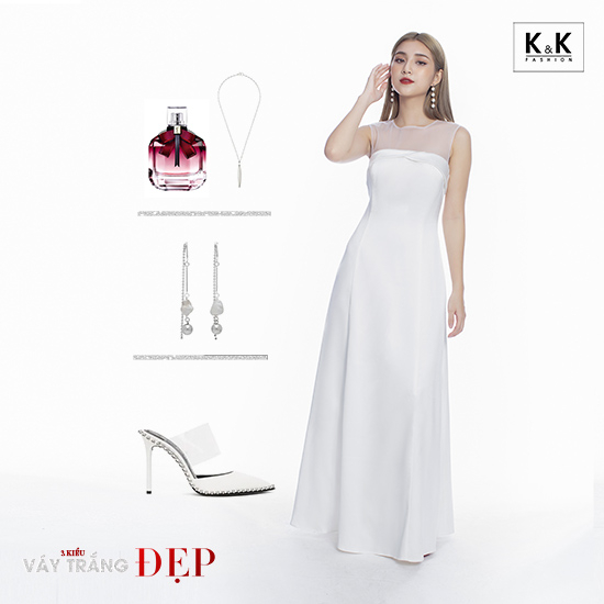 Váy trắng dự tiệc phối voan HL14-01
