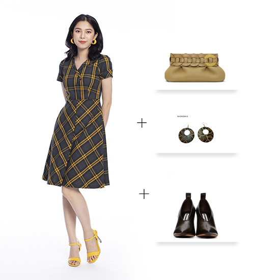 Đầm xòe cổ v họa tiết caro KK101-26