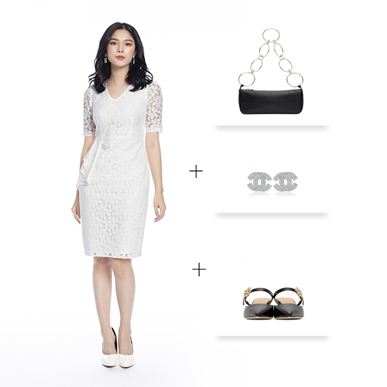 Đầm ren cổ V peplum dáng ôm HL14-28