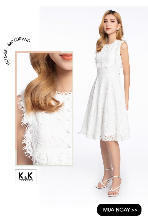 Đầm ren trắng xòe sát nách xinh xắn HL15-25