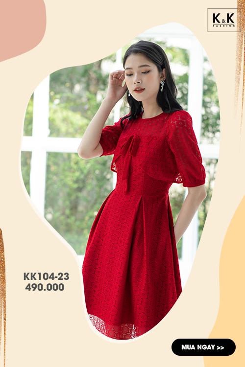 Đầm ren dáng xòe phối nơ ngực KK104-23