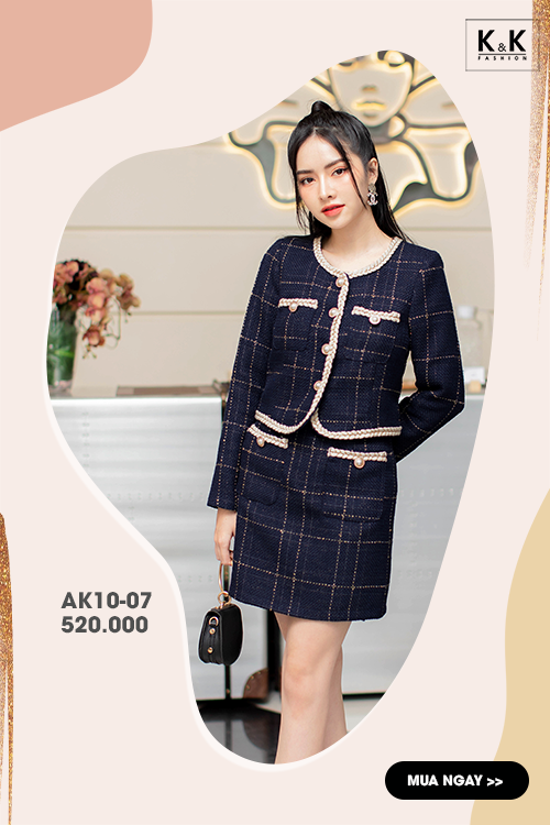 Áo khoác tweet + Chân váy chữ A