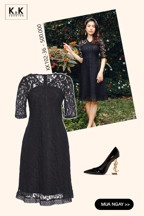Đầm ren đen dáng xòe tay lỡ KK102-36