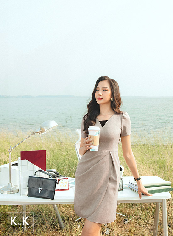 Đầm caro dáng chữ A nhấn eo KK102-05