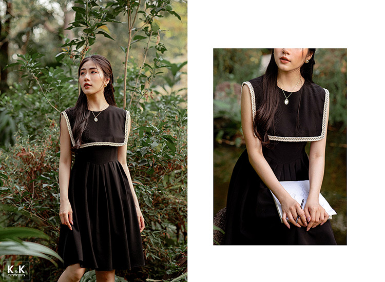 Đầm đen dáng xòe xếp ly HL15-30