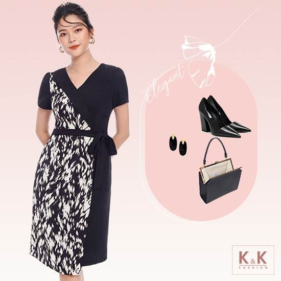 Đầm quấn wrap dress nhấn eo phối nơ KK104-11