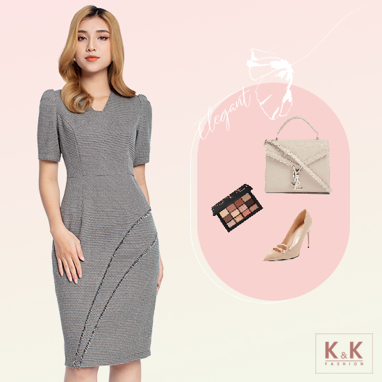 Đầm ôm công sở cổ V tay lỡ KK103-14