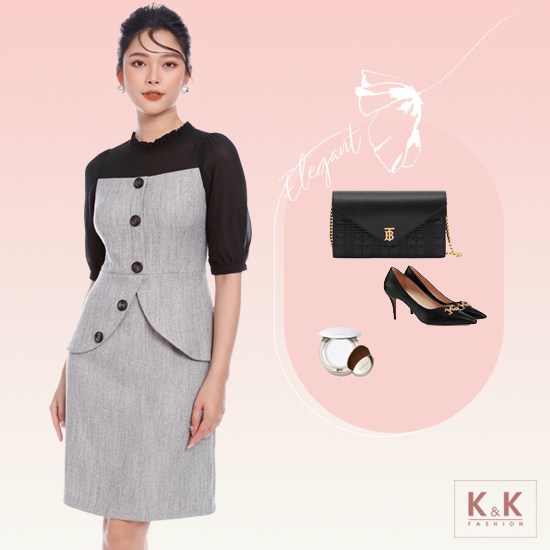 Đầm peplum đính nút tay lỡ KK104-21
