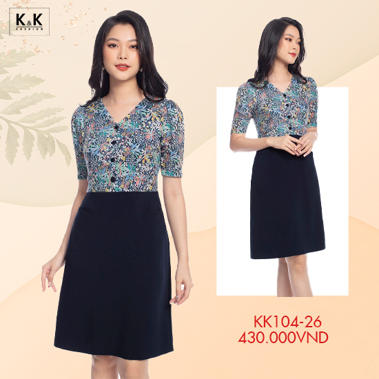 Đầm chữ A tay lỡ phối họa tiết KK104-26