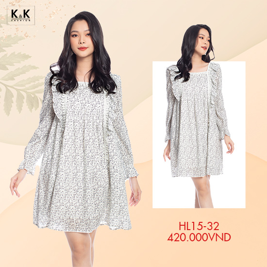 Đầm babydoll tay dài họa tiết hoa HL15-32