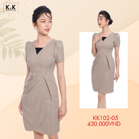 Đầm caro dáng chữ A nhấn eo KK102-05