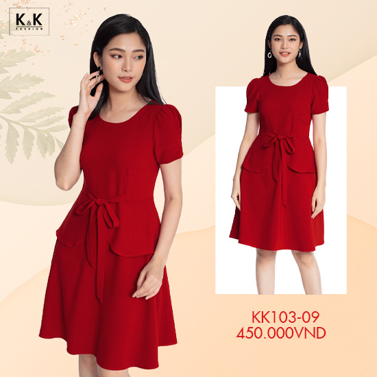 Đầm peplum dáng xòe phối nơ eo KK103-39