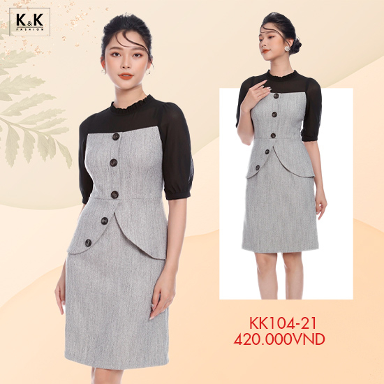 Đầm peplum đính nút tay lỡ KK104-21