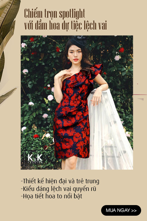 Đầm hoa dự tiệc lệch vai viền bèo KK104-17