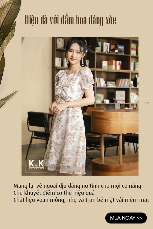 Đầm hoa xòe phối nơ ngực KK105-04