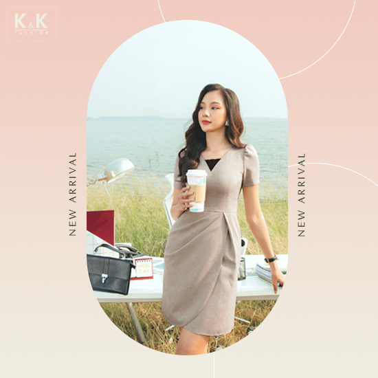 Đầm caro dáng chữ A nhấn eo KK102-05
