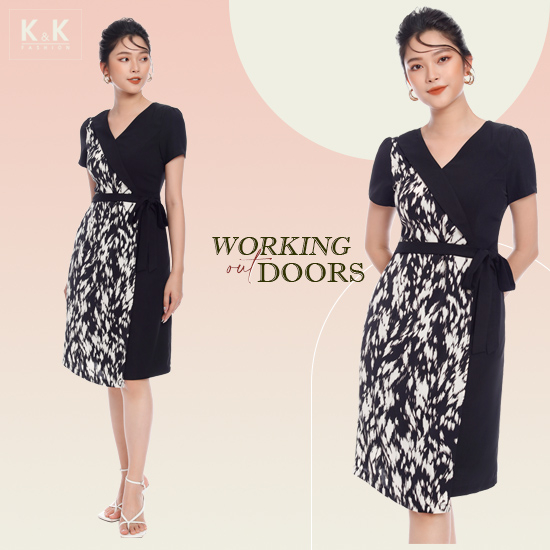 Đầm quấn wrap dress nhấn eo phối nơ KK104-11