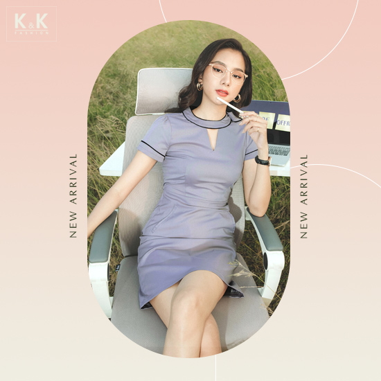 Đầm chữ A đơn sắc cổ cut out cách điệu KK104-32