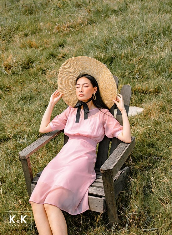 Đầm tơ ánh kim dáng xòe tay lỡ KK106-07