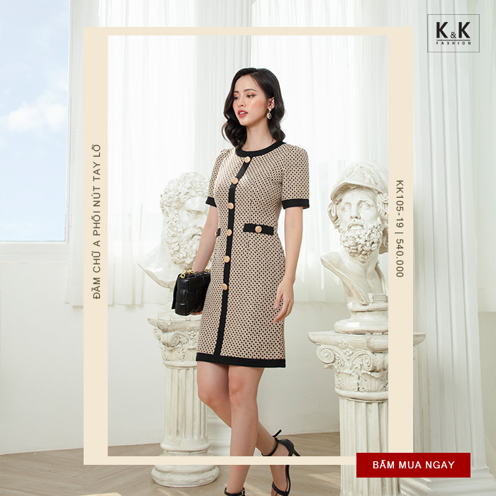 Đầm chữ A phối nút tay lỡ KK105-19