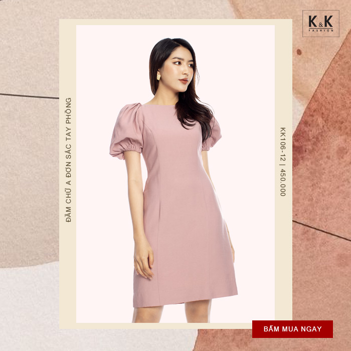 Đầm chữ A đơn sắc tay phồng KK106-12