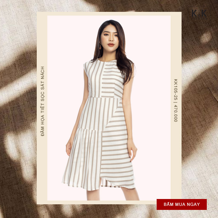 Đầm họa tiết sọc sát nách KK105-25