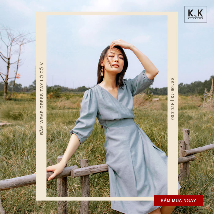 Đầm wrap dress tay lỡ cổ V KK106-13