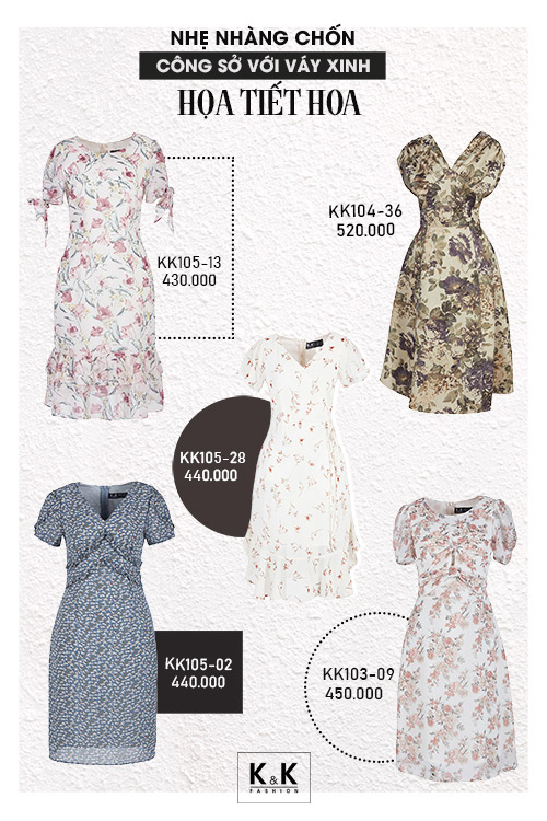 Nhẹ nhàng công sở với váy đầm họa tiết hoa