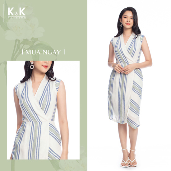 Đầm quấn wrap dress họa tiết kẻ sọc KK105-07