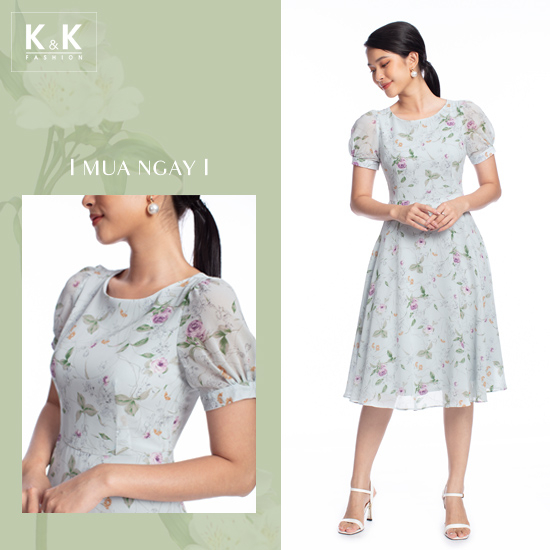 Đầm hoa dáng xòe tay ngắn KK103-34