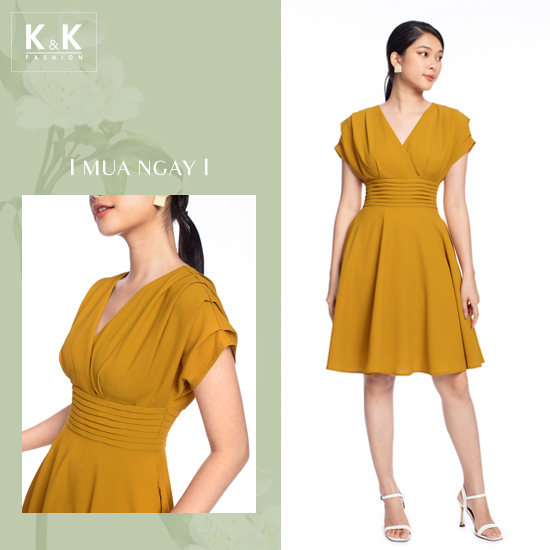 Đầm xòe cổ V eo xếp ly KK106-15
