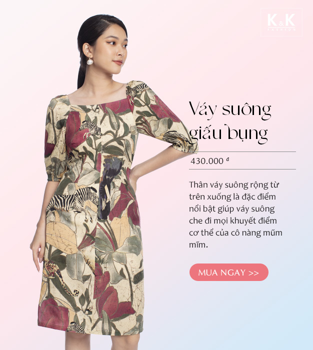 Đầm họa tiết tay lỡ cổ vuông KK106-10