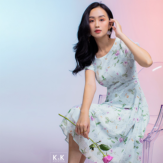 Đầm hoa dáng xòe tay ngắn KK103-34