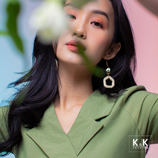 Đầm chữ A cổ đan tông đính nút KK106-08