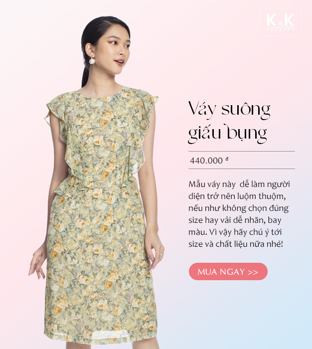 Đầm suông họa tiết hoa viền bèo  HL16-01