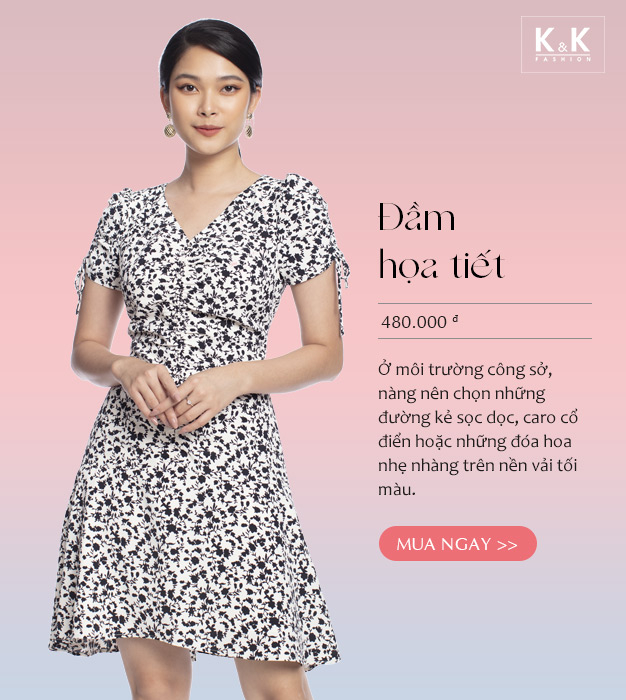 Đầm xòe họa tiết cổ V KK106-32