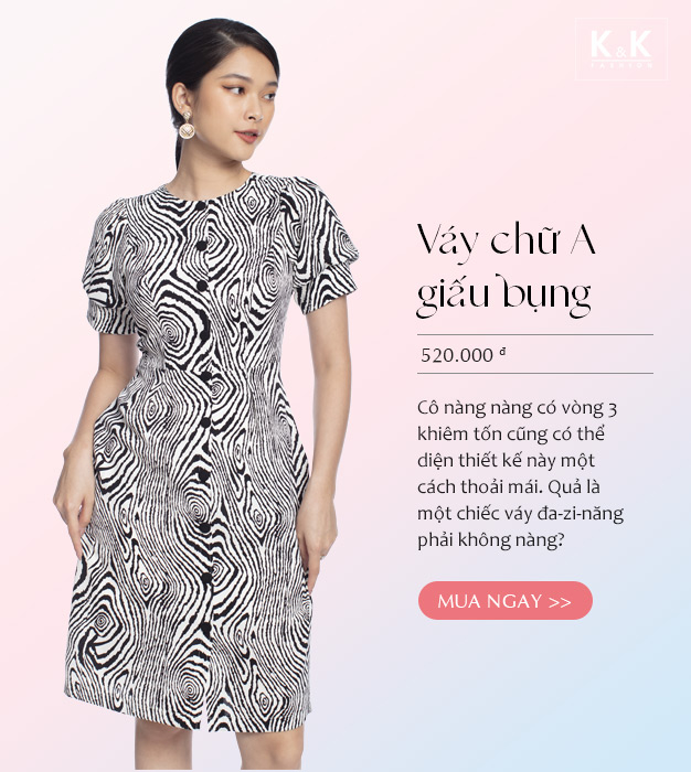 Đầm họa tiết dáng chữ A đính nút KK105-10