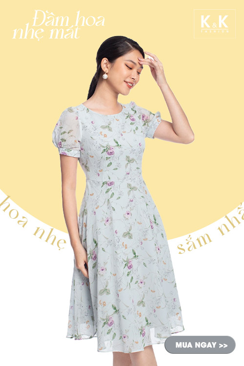 Đầm hoa dáng xòe tay ngắn KK103-34