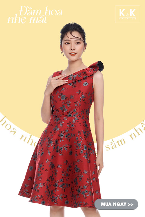 Đầm dự tiệc họa tiết hoa dáng xòe KK104-40