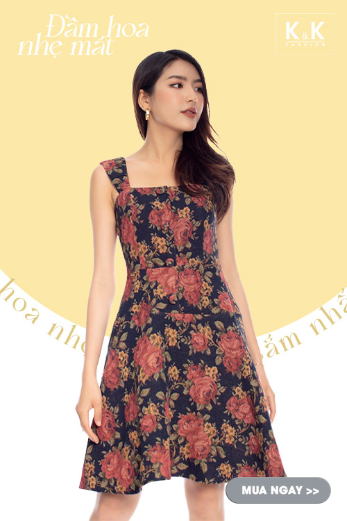 Đầm xòe 2 dây họa tiết hoa HL15-35