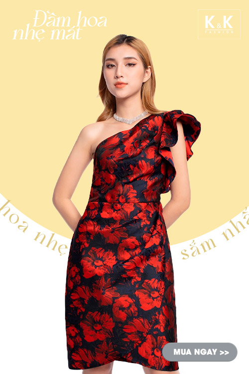 Đầm hoa dự tiệc lệch vai KK104-17