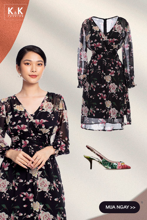 Đầm xòe họa tiết hoa HL16-06