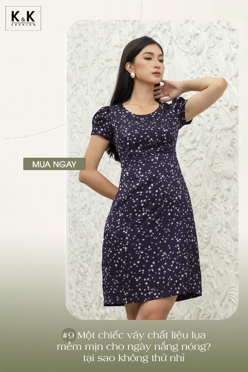 Đầm lụa hoa nhí dáng chữ A KK105-33